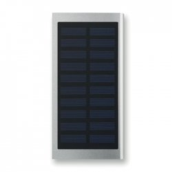 Solarny power bank 8000 mAh royal blue, czarny, matt silver reklamowy z nadrukiem logo