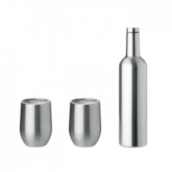 Zestaw butelka i kubki matt silver reklamowy z nadrukiem logo, Sekundo.pl