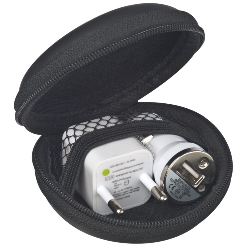 Zestaw - ładowarka samochodowa USB i wtyczka odzież reklamowa z nadrukiem logo, haft