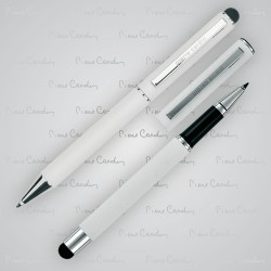 Zestaw piśmienny długopis i pióro kulkowe soft touch CLAUDIE biały, czarny reklamowy z