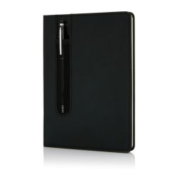 Notatnik A5 Deluxe, touch pen czarny reklamowy z nadrukiem logo, Sekundo.pl