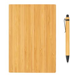 Bambusowy notatnik A5 z bambusowym długopisem odzież reklamowa z nadrukiem logo, haft