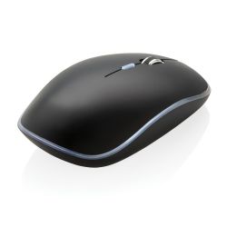 Bezprzewodowa mysz komputerowa z podświetleniem logotypu czarny reklamowy z nadrukiem