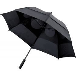 Wiatroodporny parasol manualny czarny, granatowy reklamowy z nadrukiem logo, Sekundo.pl