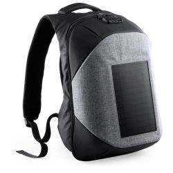 Plecak na laptopa i tablet, ładowarka słoneczna szary reklamowy z nadrukiem logo
