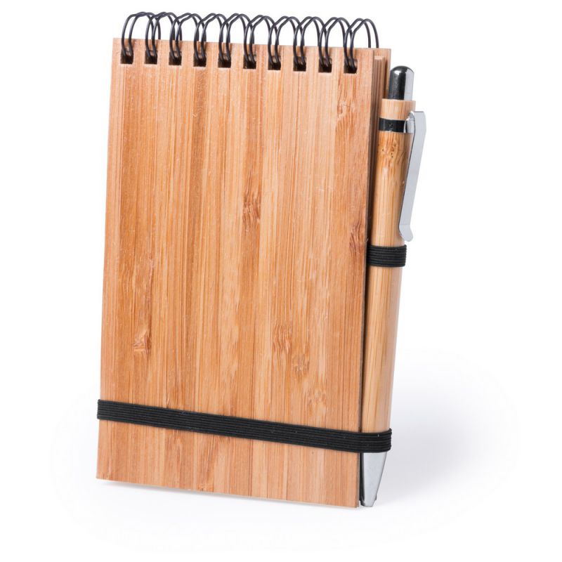 Bambusowy notatnik A6, długopis odzież reklamowa z nadrukiem logo, haft sekundo.pl