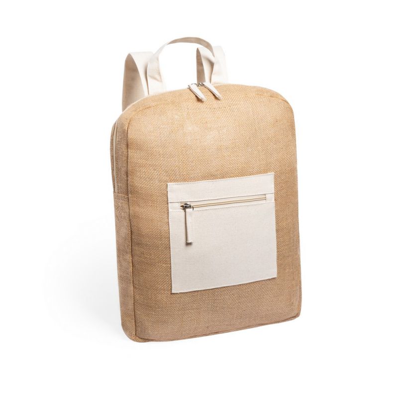 Plecak z laminowanej juty z bawełnianymi elementami odzież reklamowa z nadrukiem logo