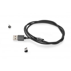 Kabel USB 3 w 1 MAGNETIC czarny reklamowy z nadrukiem logo, Sekundo.pl