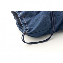 Jeansowy torbo-worek z recyk. odzież reklamowa z nadrukiem logo, haft sekundo.pl evesti.pl