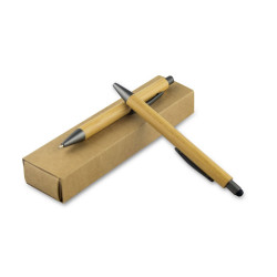 Zestaw piśmienny, bambusowy długopis touch pen i ołówek mechaniczny brązowy reklamowy z