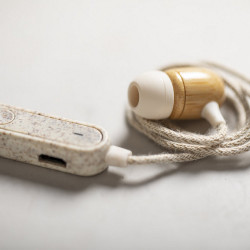 Bambusowe bezprzewodowe słuchawki douszne odzież reklamowa z nadrukiem logo, haft
