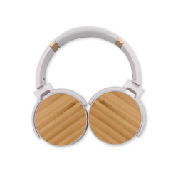 Składane bezprzewodowe słuchawki nauszne, bambusowe elementy odzież reklamowa z nadrukiem
