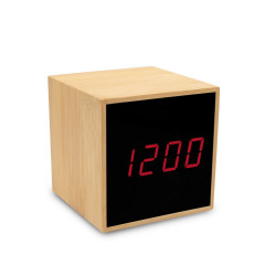 Bambusowy zegar na biurko z alarmem brązowy reklamowy z nadrukiem logo, Sekundo.pl