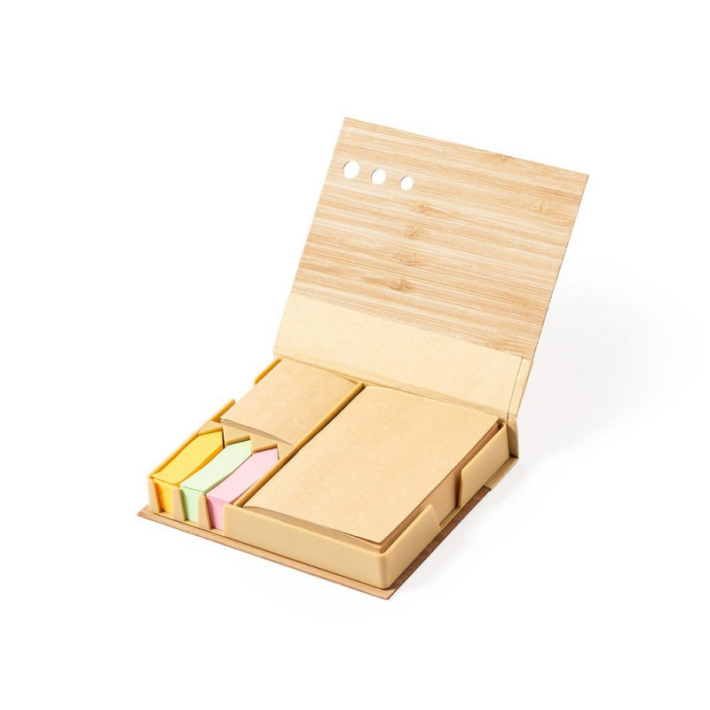 Bambusowy zestaw do notatek, karteczki samoprzylepne odzież reklamowa z nadrukiem logo