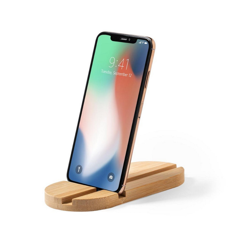 Bambusowy stojak na telefon, stojak na tablet odzież reklamowa z nadrukiem logo, haft