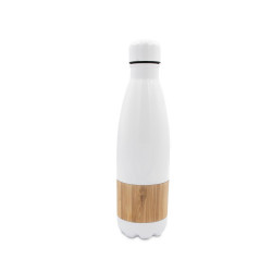 Butelka termiczna 500 ml z bambusowym elementem biały reklamowy z nadrukiem logo