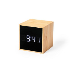Bambusowy zegar na biurko, budzik jasnobrązowy reklamowy z nadrukiem logo, Sekundo.pl
