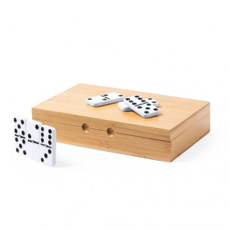 Gra domino w bambusowym pudełku jasnobrązowy reklamowy z nadrukiem logo, Sekundo.pl