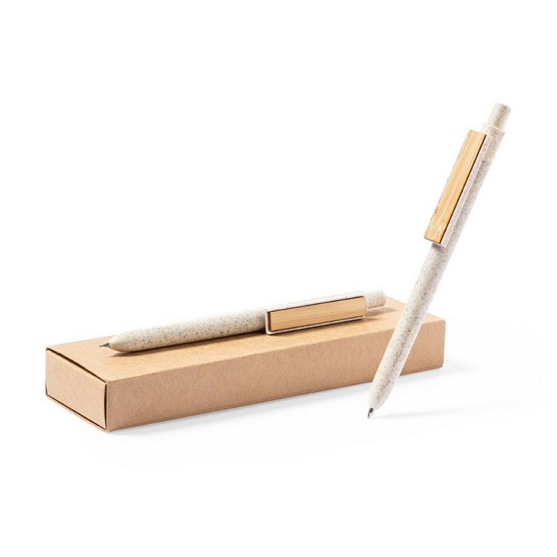 Zestaw piśmienny ze słomy pszenicznej, długopis i ołówek mechaniczny odzież reklamowa z