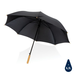Bambusowy parasol automatyczny 27" Impact AWARE rPET czarny reklamowy z nadrukiem logo